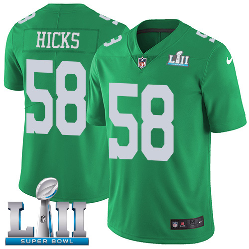 Nike Eagles #58 Jordan Hicks Green Super Bowl LII Men's Stitched NFL Limited Rush Jersey